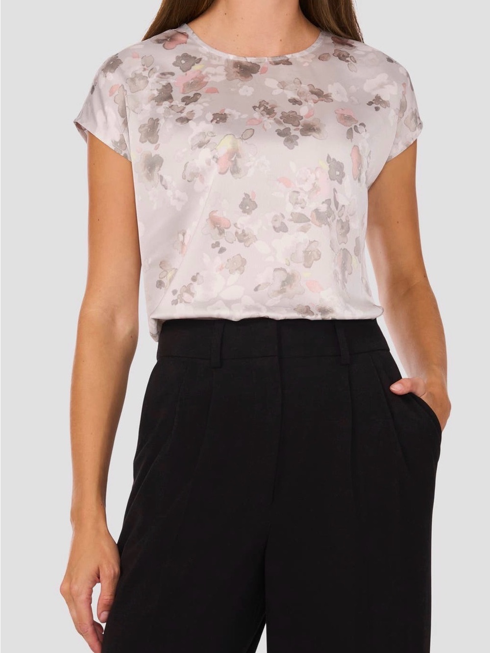 Halogen Watercolor Floral Blouse Pink Gray Cap Sleeve Size Medium